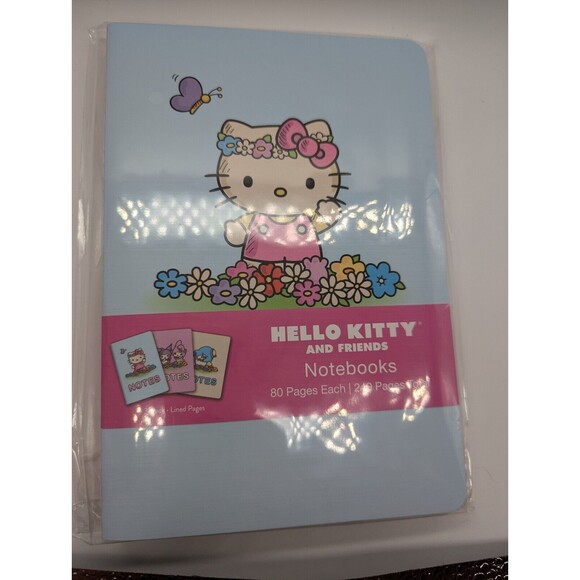 2024 Sanrio Hello Kitty & Friends Flowers Noted Set 3 Lined Notebooks 80 Pages - Picture 1 of 2